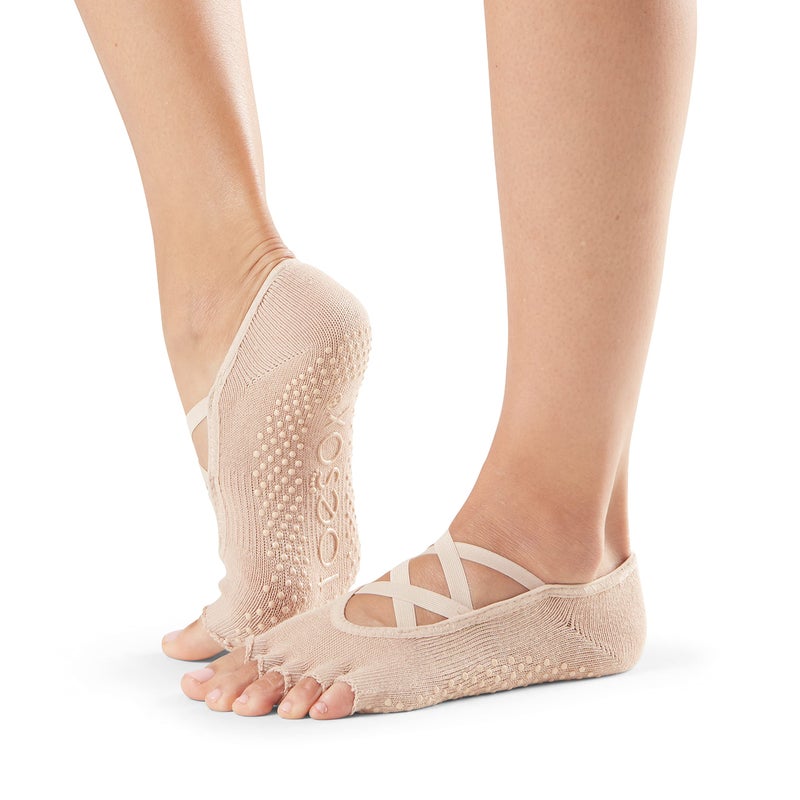 toesox Elle Half Toe Grip Socks â€“ Non-Slip Grip Sole for Yoga, Pilates, Gym - Non Skid Open Toe Socks for Women - Image 1